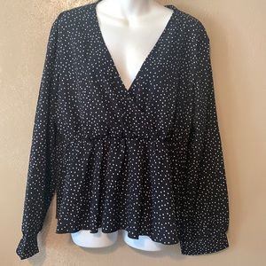 Shein 2X black white polka dot top elastic waistband